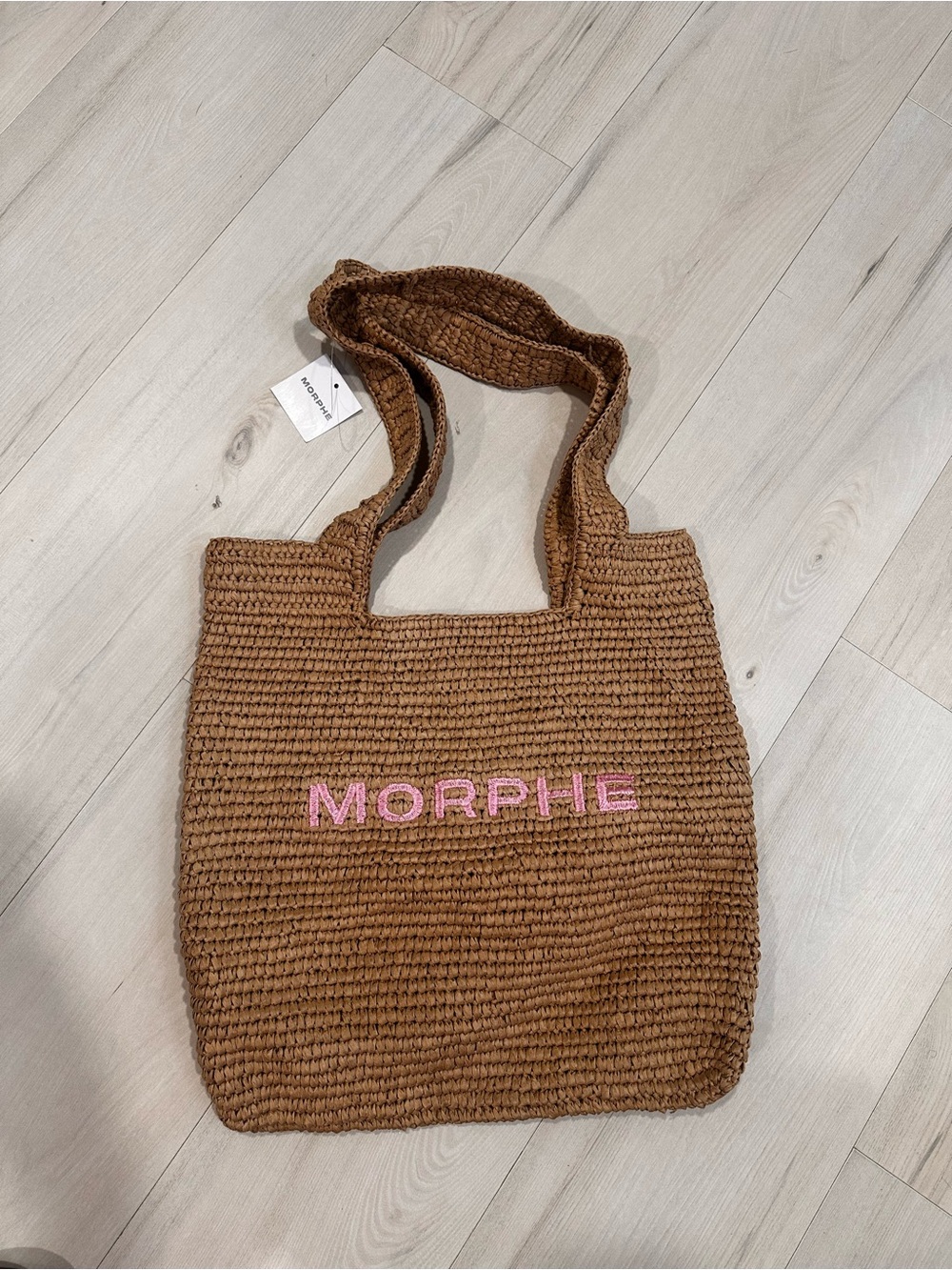 Morphe Brown Crochet Tote with Pink Logo